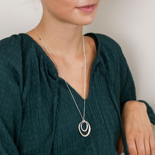 Silver Plated & Faux Gold Textured Double Hoop Necklace by Peace of Mind